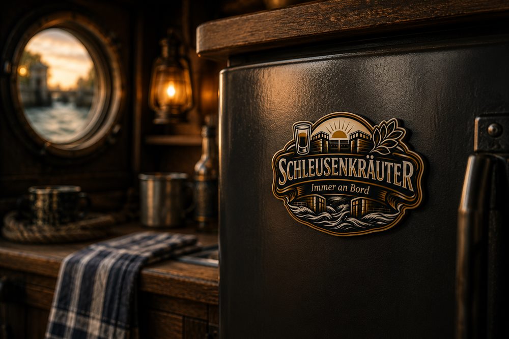 Schleusenkräuter Kühlschrankmagnet an Bord auf einem Kühlschrank
