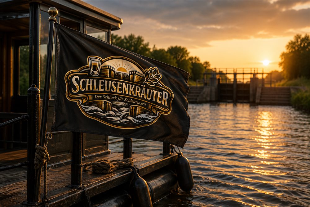 Schleusenkräuter Schleusenwimpel am Heck eines Hausboots