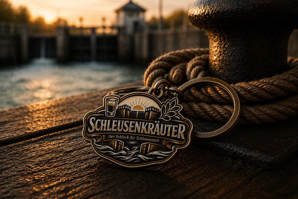 Schleusenkräuter Schlüsselanhänger an einem Poller am Schleusenrand